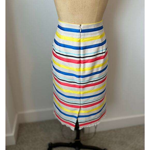 J. Crew Skirt Rainbow Striped Jacquard Pencil Skirt with Frayed Hem size 4 - Picture 2 of 6